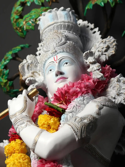 58" Superfine Lord Krishna Playing Bansuri (Flute) | Brass Statue Hand Painted