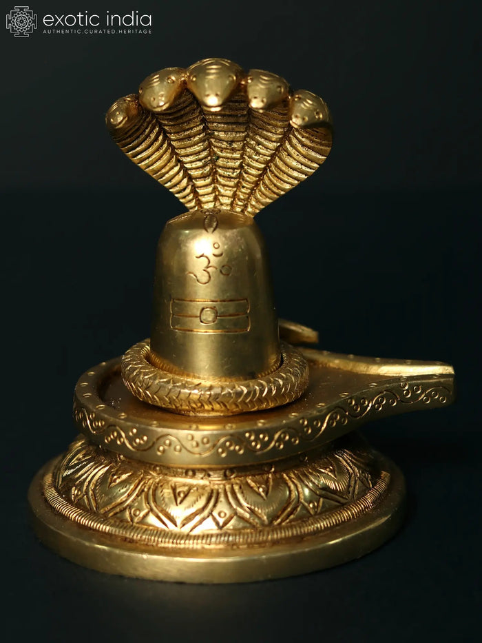 4" Brass Shiva Linga with Sheshnag Sculpture