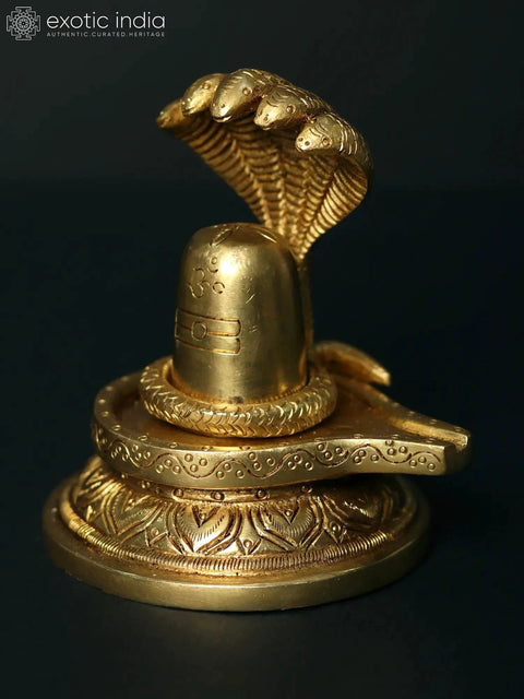 4" Brass Shiva Linga Decorated with the majestic Sheshnag