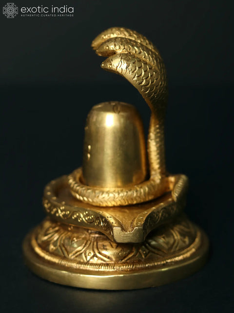 4" Brass Shiva Linga Decorated with the majestic Sheshnag