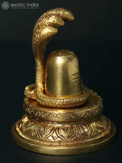 4" Brass Shiva Linga Decorated with the majestic Sheshnag