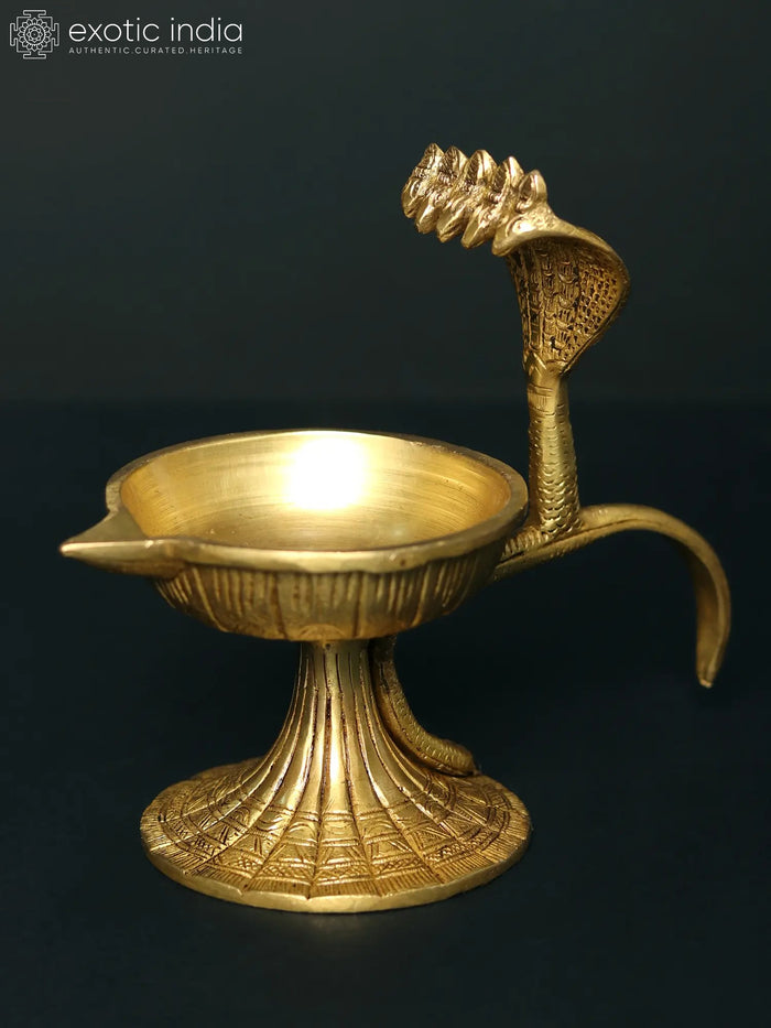 5" Brass Panchamukha Snake Diya Stand for Pooja