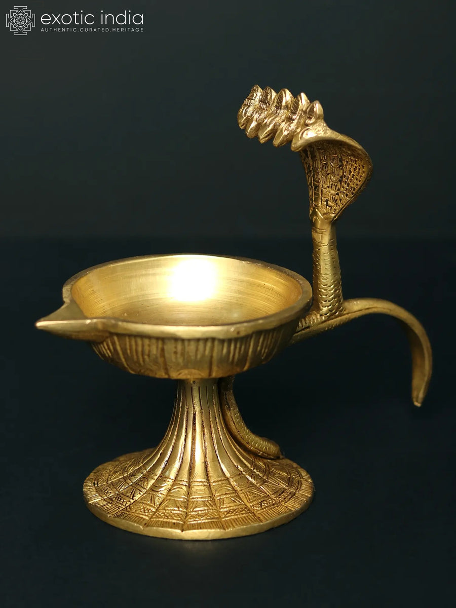 5" Brass Panchamukha Snake Diya Stand for Pooja