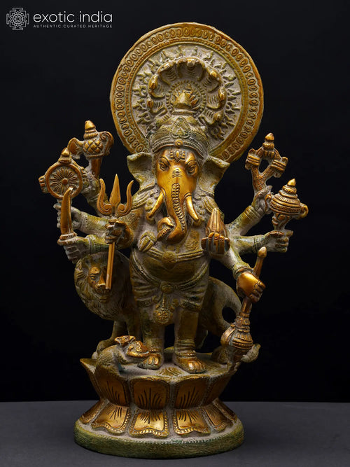 11" Drishti Ganesha Brass Statue for Pooja