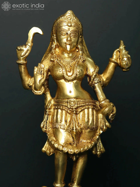 11" Brass Goddess Kali Statue Standing atop Lord Shiva