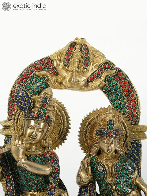 14" Radha Krishna with Milk Pot | Brass with Inlay Work