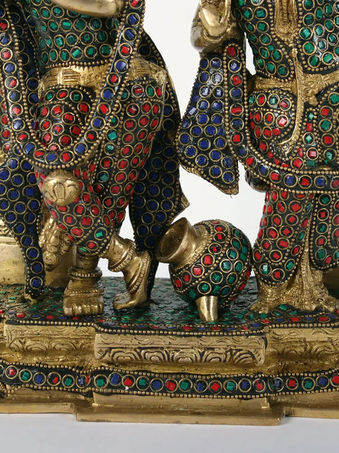 14" Radha Krishna with Milk Pot | Brass with Inlay Work