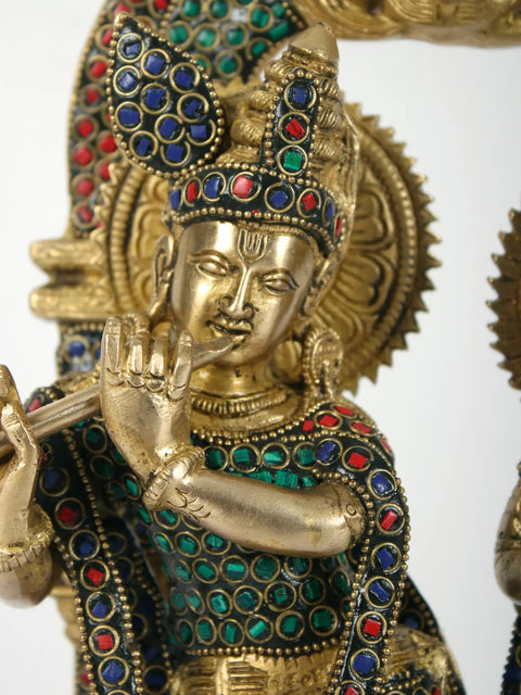 14" Radha Krishna with Milk Pot | Brass with Inlay Work