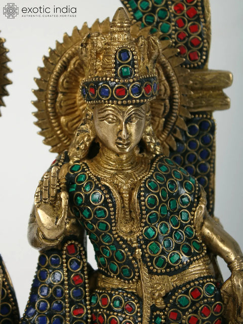 14" Radha Krishna with Milk Pot | Brass with Inlay Work