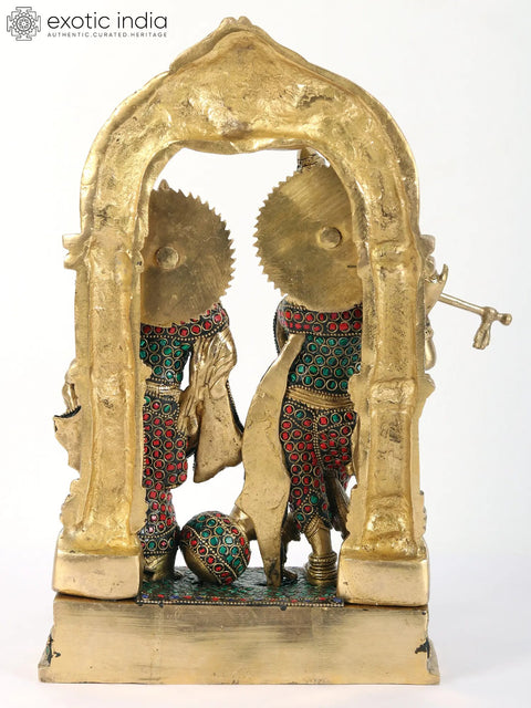 14" Radha Krishna with Milk Pot | Brass with Inlay Work