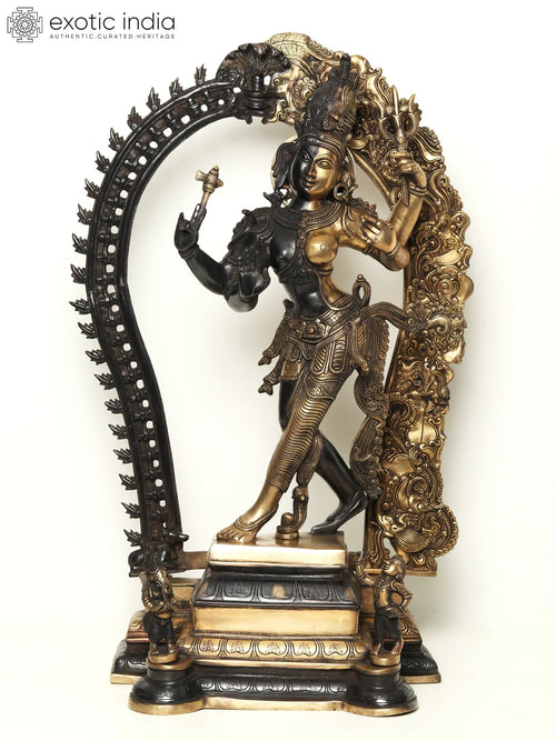 29" Dancing Ardhanarishvara Brass Statue Handmade Shiva Shakti