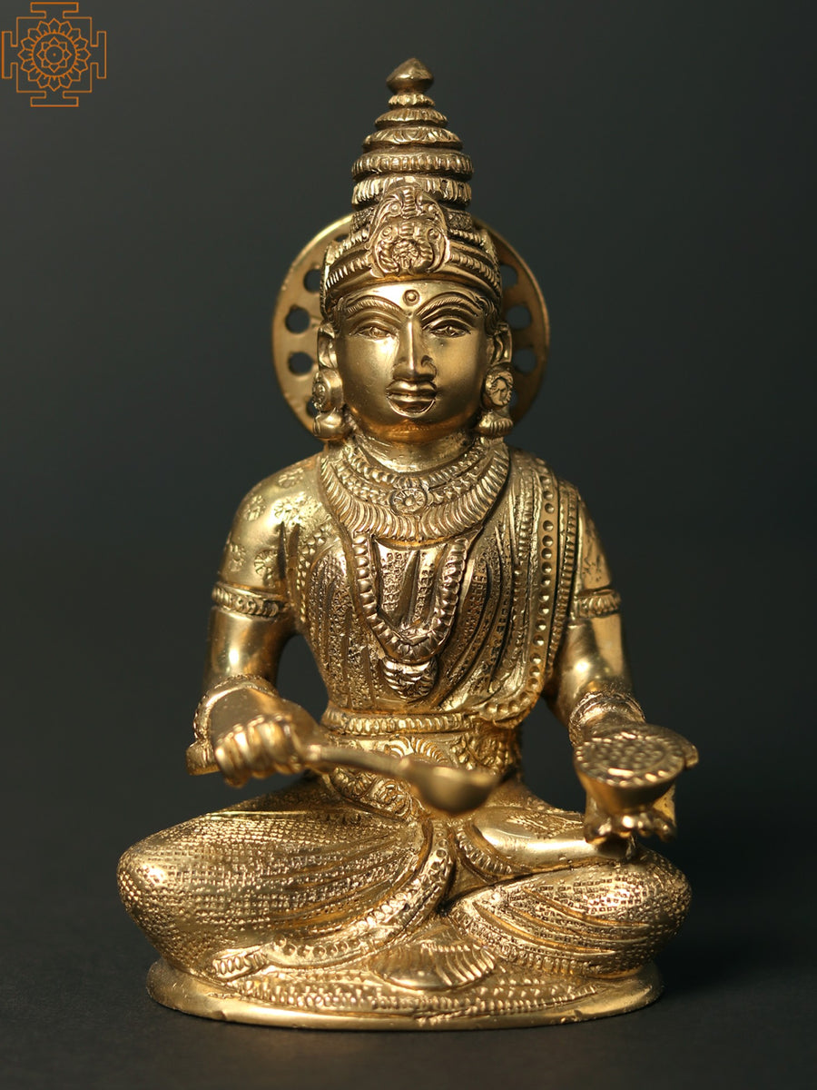 4" Goddess Annapurna Brass Statue for Pooja