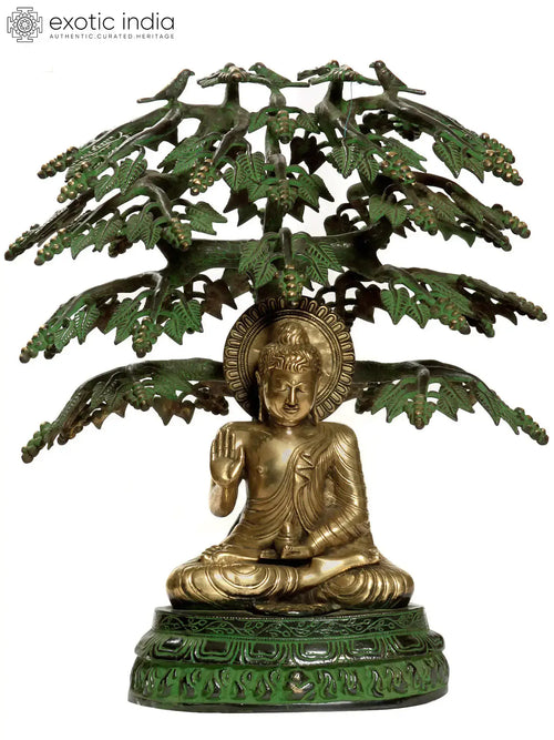21" Buddha Under Bodhi Tree Brass Statue Handmade