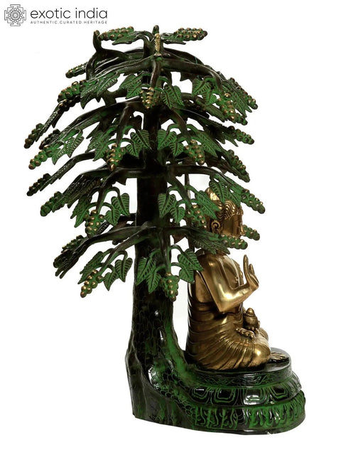 21" Buddha Under the Bodhi Tree In Brass | Handmade | Made In India