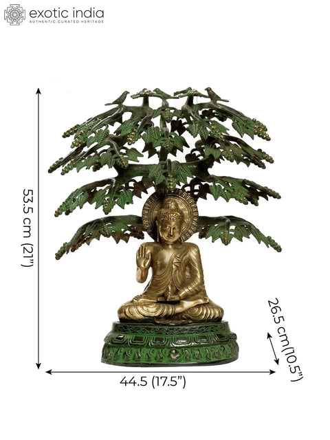 21" Buddha Under the Bodhi Tree In Brass | Handmade | Made In India