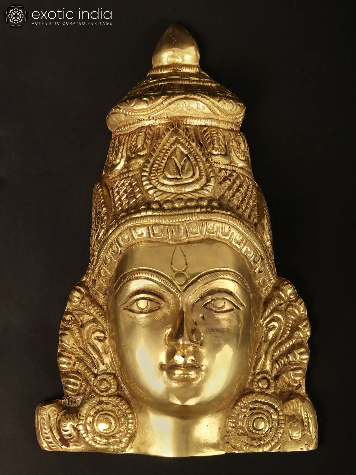 7" Crowned Devi Mukhamandala Brass Wall Hanging Mask Handmade