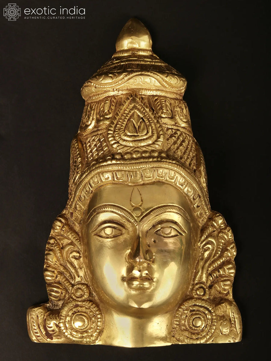 7" Crowned Devi Mukhamandala Brass Wall Hanging Mask Handmade