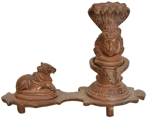 6" Shiva Head as Linga with Nandi In Brass | Handmade | Made In India