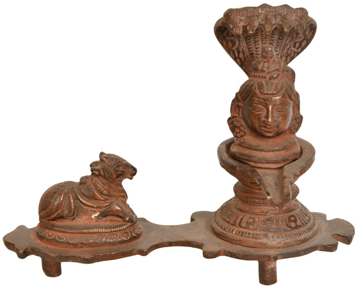 6" Brass Shiva Linga Head Statue with Nandi Handmade
