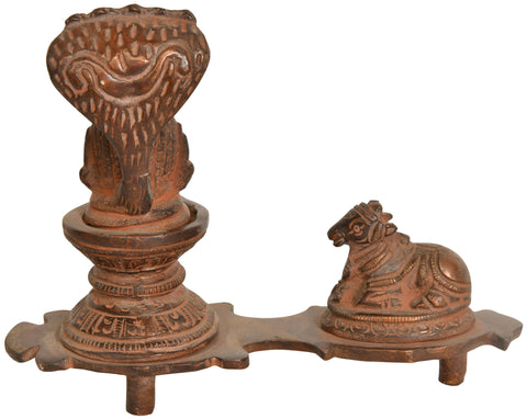 6" Shiva Head as Linga with Nandi In Brass | Handmade | Made In India