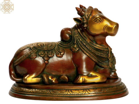 8" Nandi, The ShivaÕs Mount and One of His Ganas In Brass