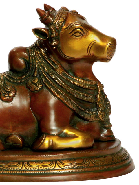 8" Nandi, The ShivaÕs Mount and One of His Ganas In Brass