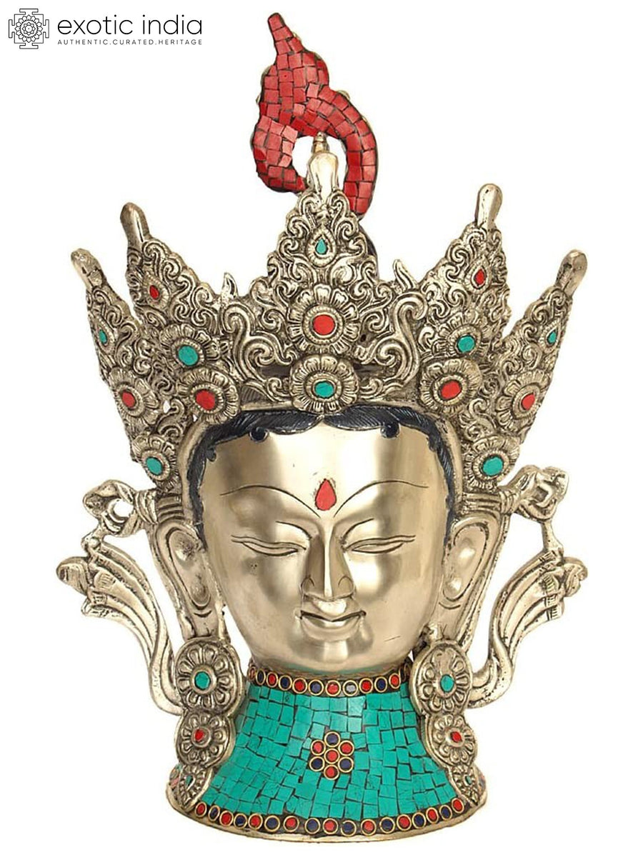 15" Crown Tara Head Brass Statue Handmade