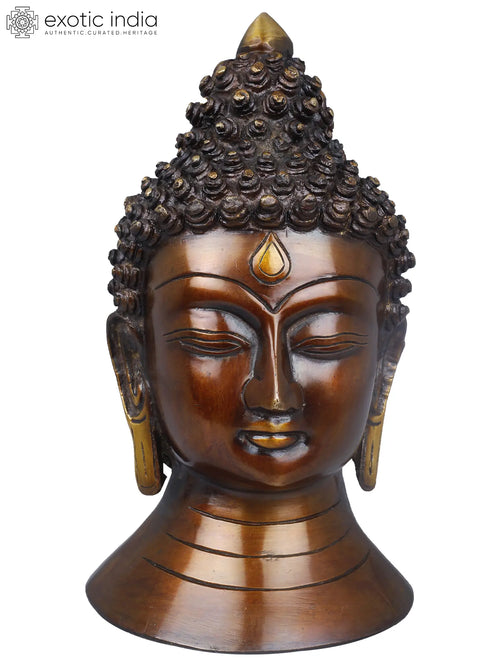 8" Tibetan Buddhist Lord Buddha Head Brass Statue Handmade