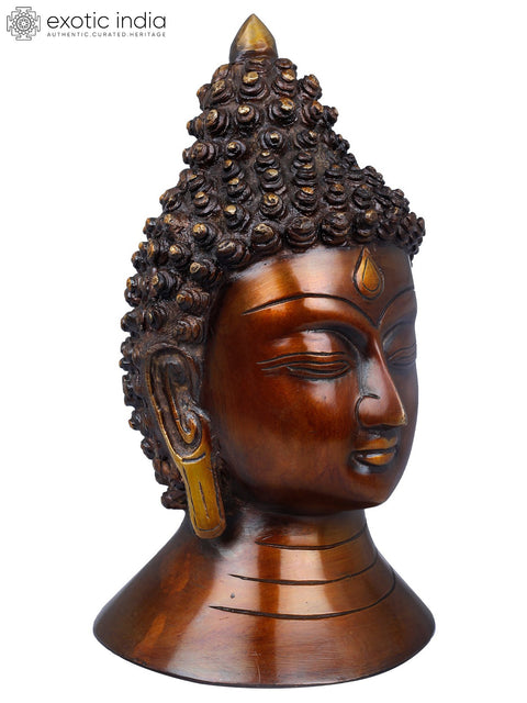 8" Tibetan Buddhist Lord Buddha Head In Brass | Handmade | Made In India