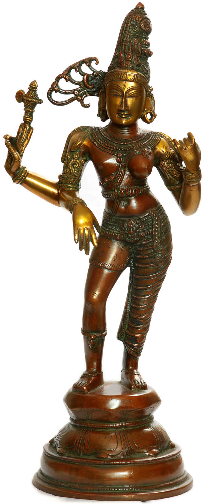 19" Ardhanarishvara Shiva Shakti Handmade Brass Statue for Pooja