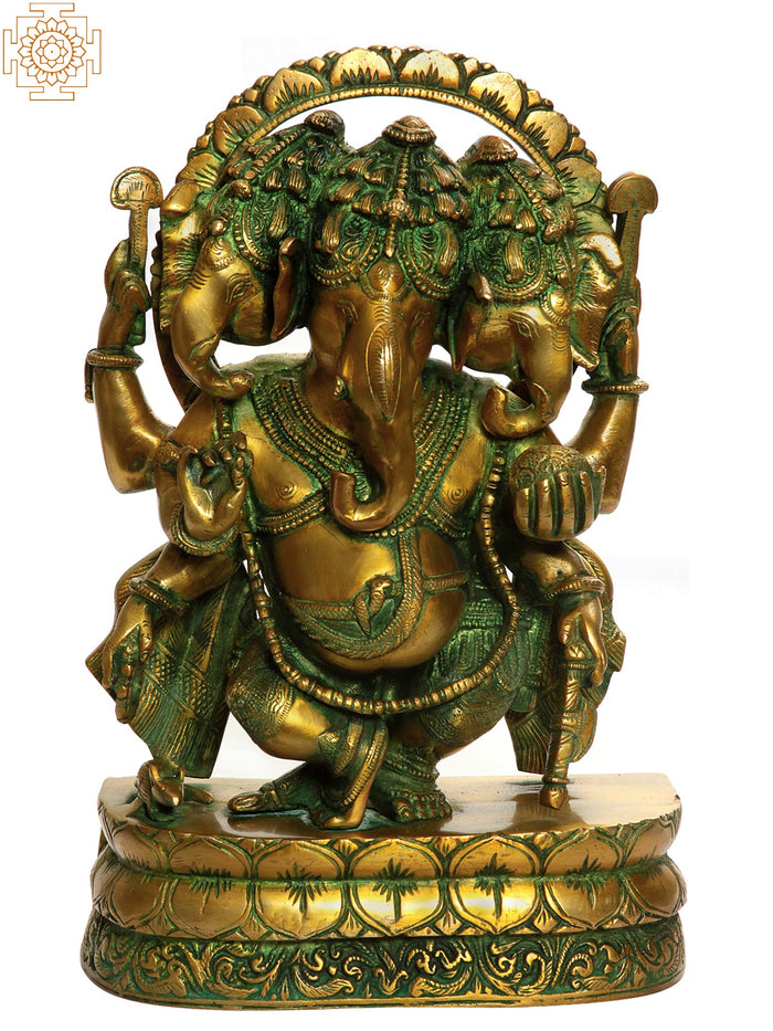 12" Three-Headed Dancing Ganesha Handmade Brass Statue