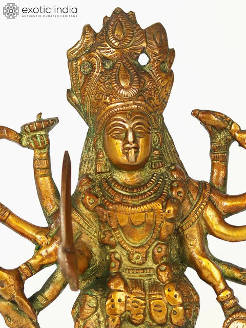 7" Handmade Mother Kali Dasabhuja Brass Statue | Made In India