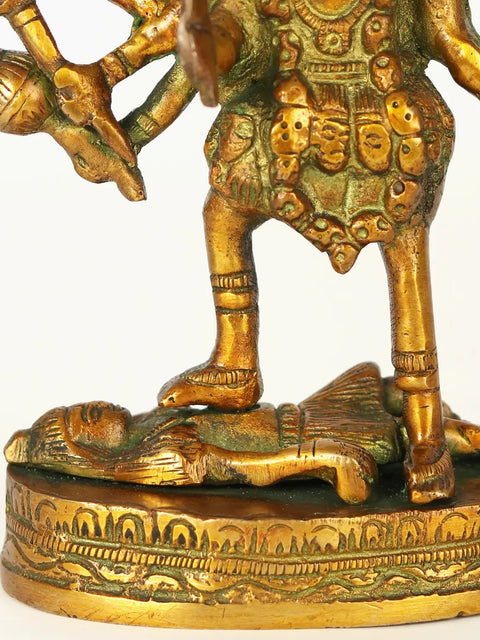 7" Handmade Mother Kali Dasabhuja Brass Statue | Made In India