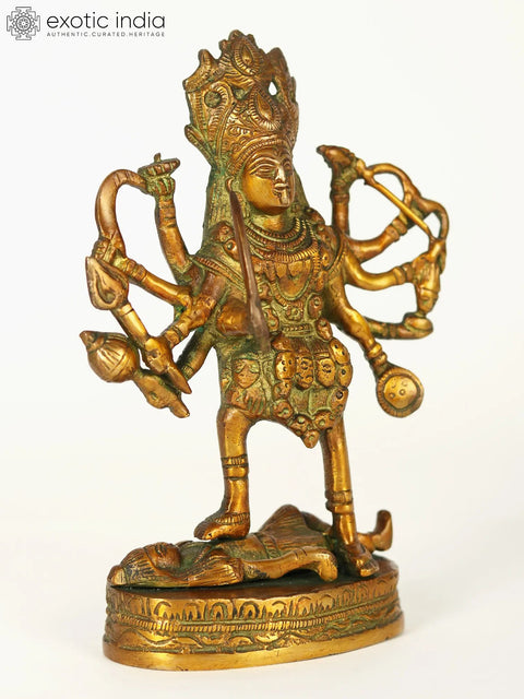 7" Handmade Mother Kali Dasabhuja Brass Statue | Made In India