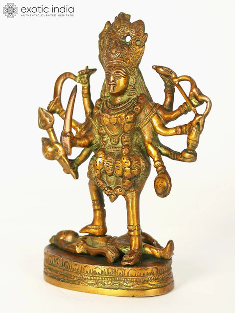 7" Handmade Mother Kali Dasabhuja Brass Statue | Made In India