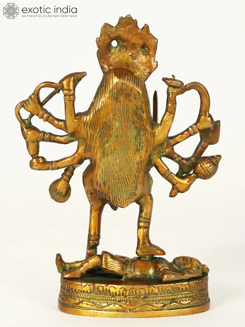 7" Handmade Mother Kali Dasabhuja Brass Statue | Made In India
