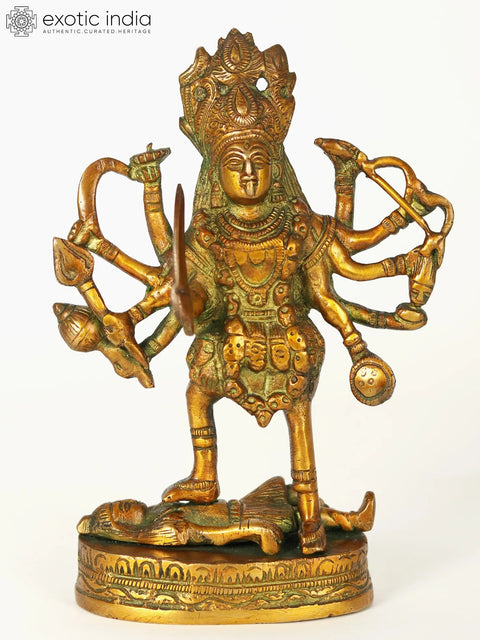 7" Handmade Mother Kali Dasabhuja Brass Statue | Made In India
