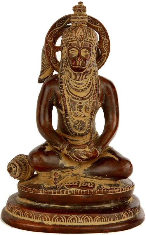 6" Handmade Lord Hanuman Meditation Brass Statue