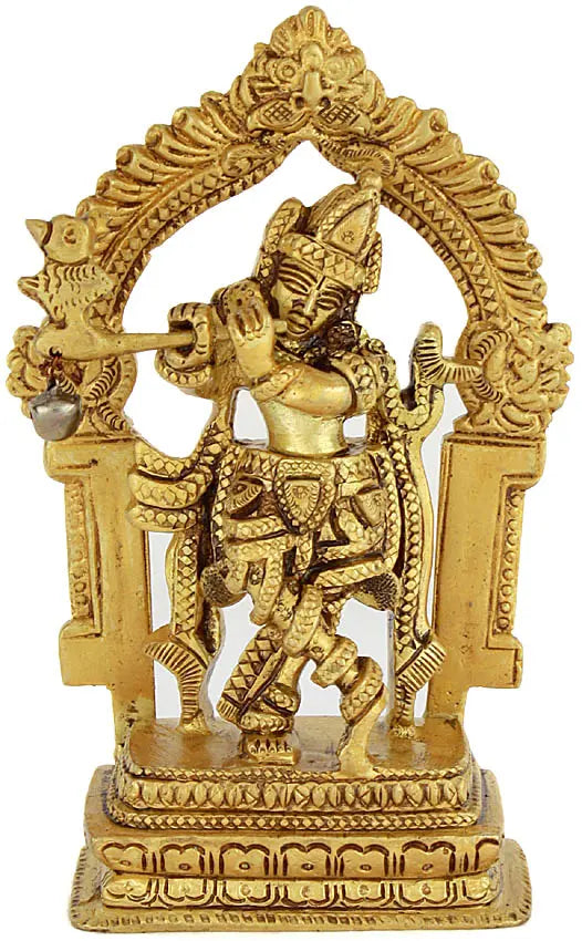 5" Krishna Brass Temple Statue Handmade