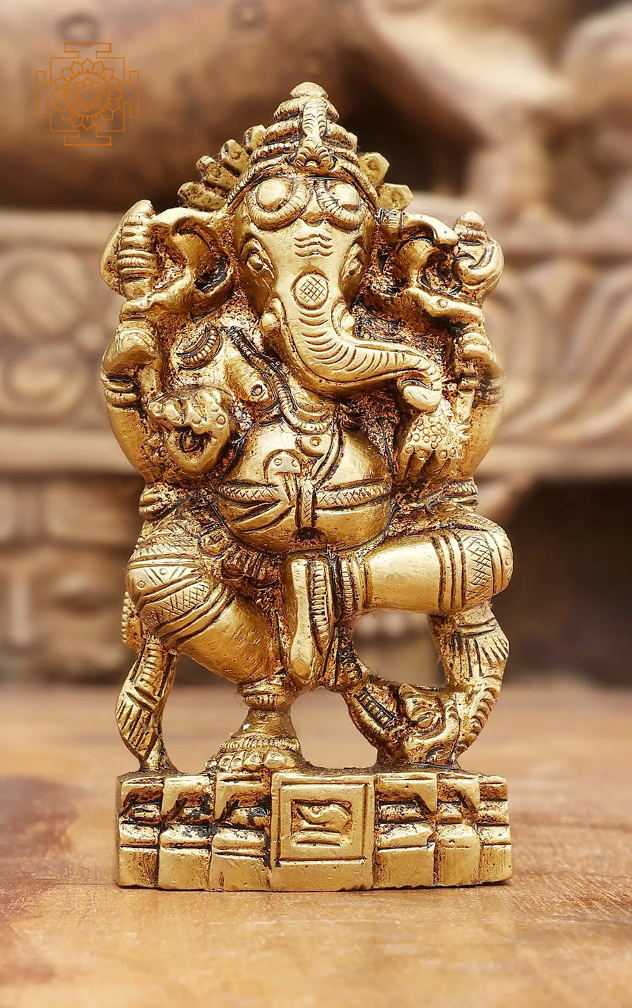 4" Handmade Brass Dancing Ganesha Sculpture