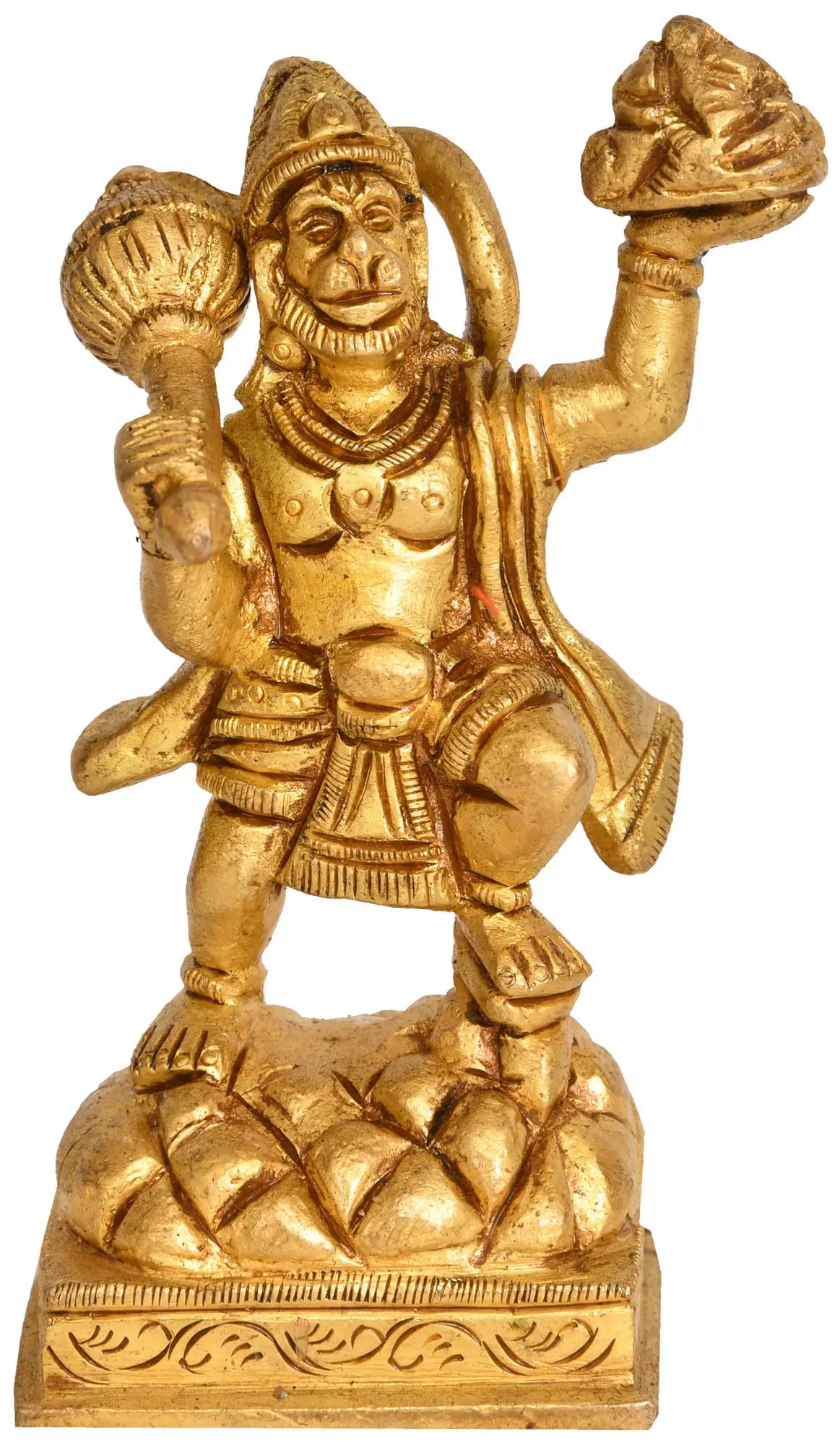 4" Brass Sculpture of Lord Hanuman Holding the Mountain of Herbs