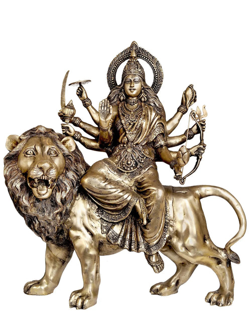 27" Large Brass Durga Statue Handmade Mother Goddess Idol