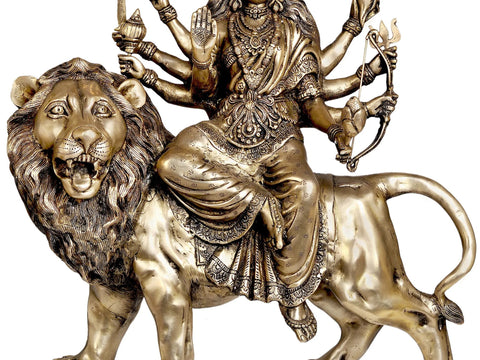 27" Large Size Mother Goddess Durga In Brass | Handmade | Made In India