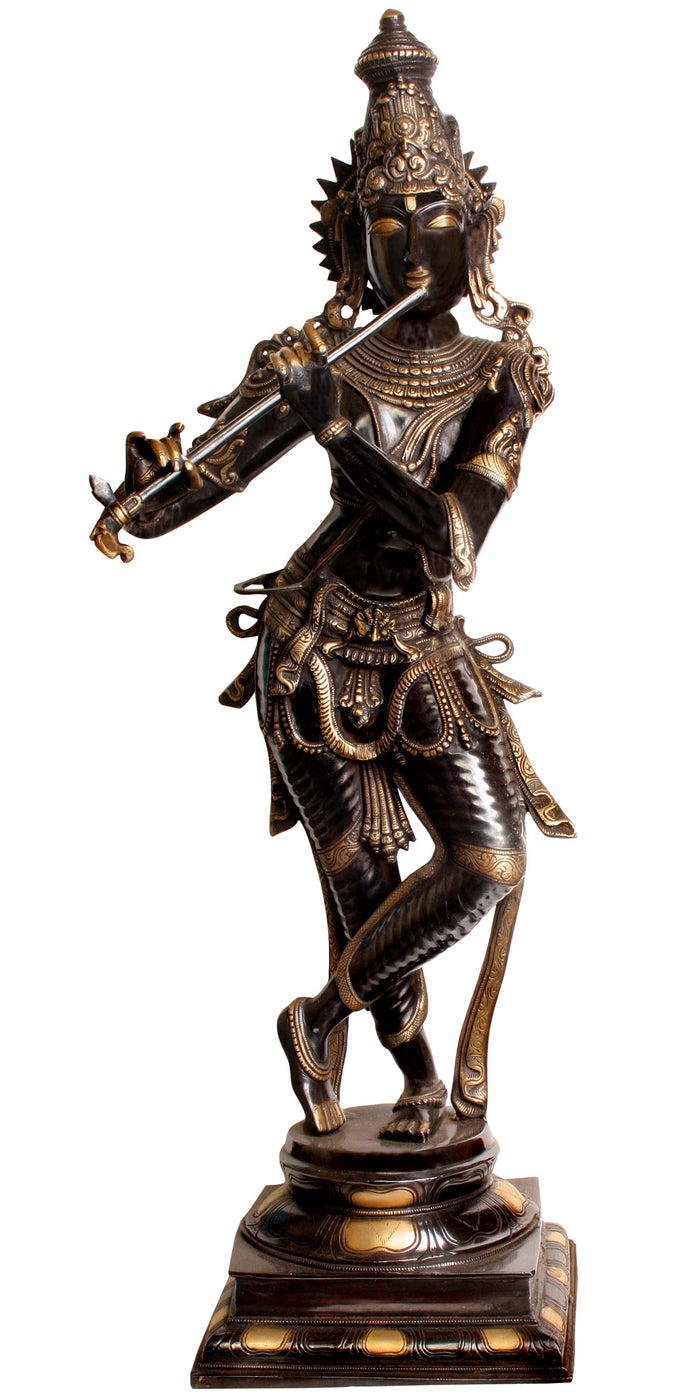 34" Handmade Lord Krishna Shyam Sundar Brass Statue
