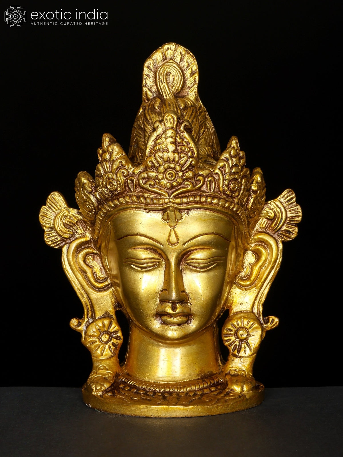 6" Crown Tara Head Brass Statue for Pooja