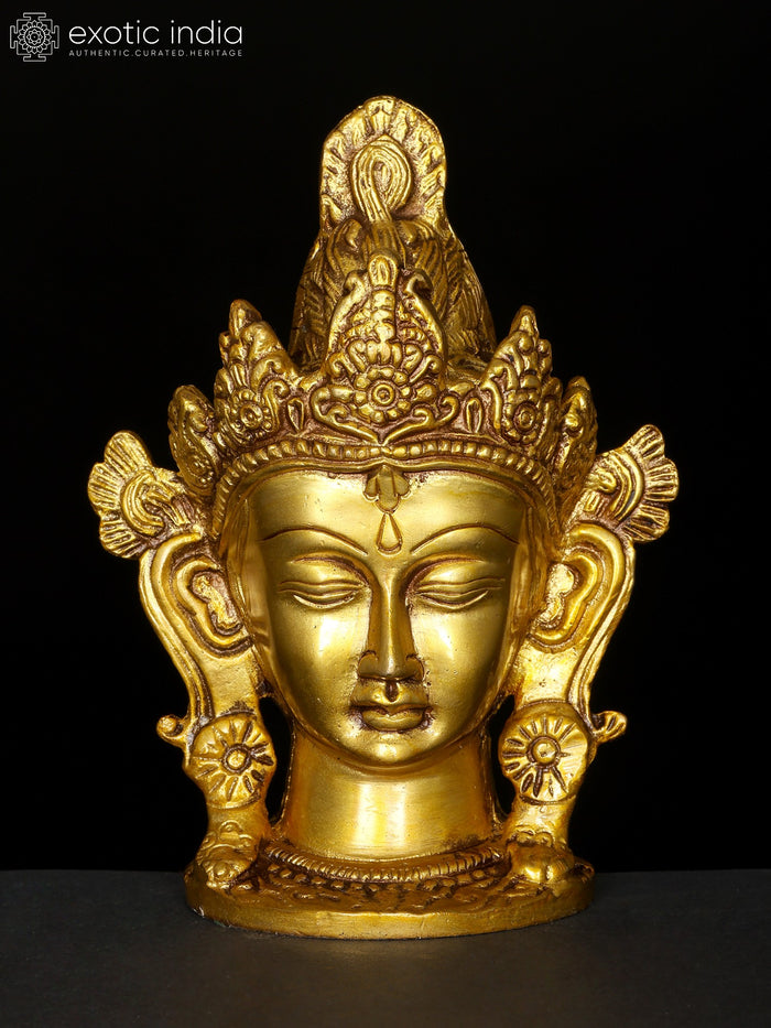 6" Crown Tara Head Brass Statue for Pooja