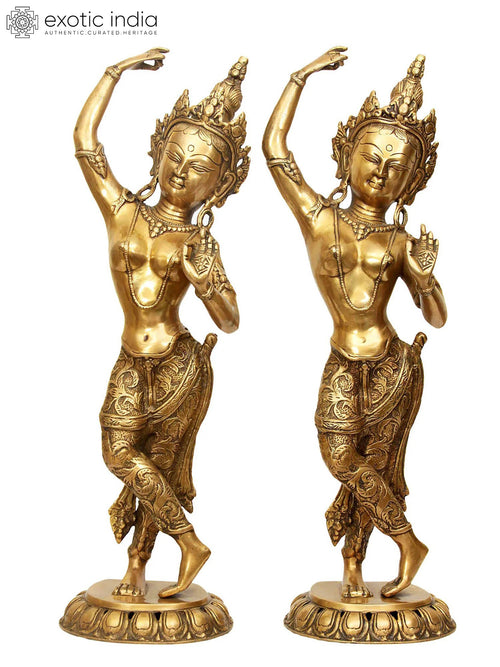 20" Tibetan Buddhist Mayadevi Brass Statue Pair Handmade