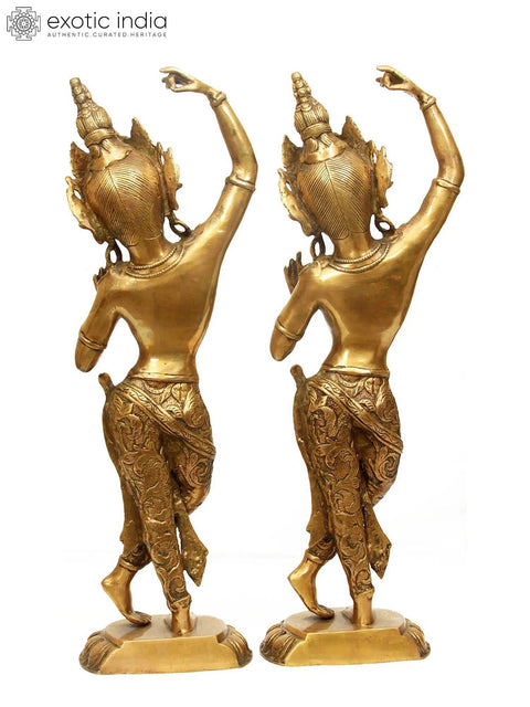 20" Tibetan Buddhist Mayadevi - Mother of Shakyamuni Buddha (Pair of Two Symmetrical Statues) in Brass | Handmade
