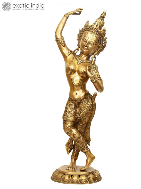 20" Tibetan Buddhist Mayadevi - Mother of Shakyamuni Buddha (Pair of Two Symmetrical Statues) in Brass | Handmade