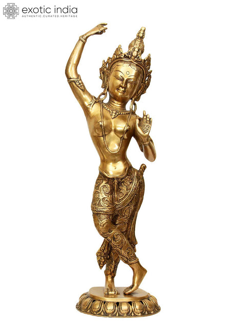 20" Tibetan Buddhist Mayadevi - Mother of Shakyamuni Buddha (Pair of Two Symmetrical Statues) in Brass | Handmade